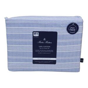 Brooks Brothers Twin XL Sheet Set 100% Cotton Indigo Striped 17" Deep Mattress